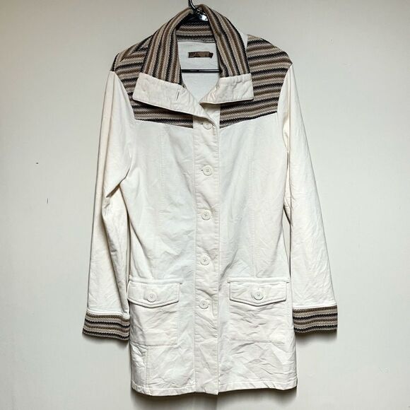 NWOT Prana Rowan Stripe Knit Ivory Brown Cotton Coat Womens Sz XL - Picture 2 of 8